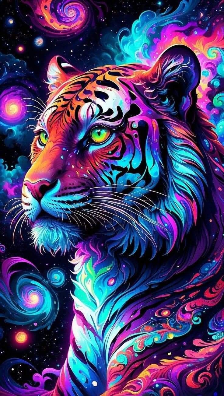 Tiger i turkosa och lila nyanser