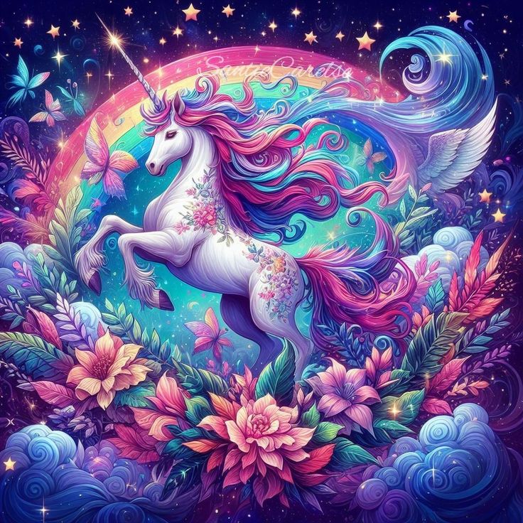 Stigande enhörning i månsken