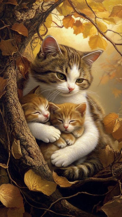 Kattemor med killinger