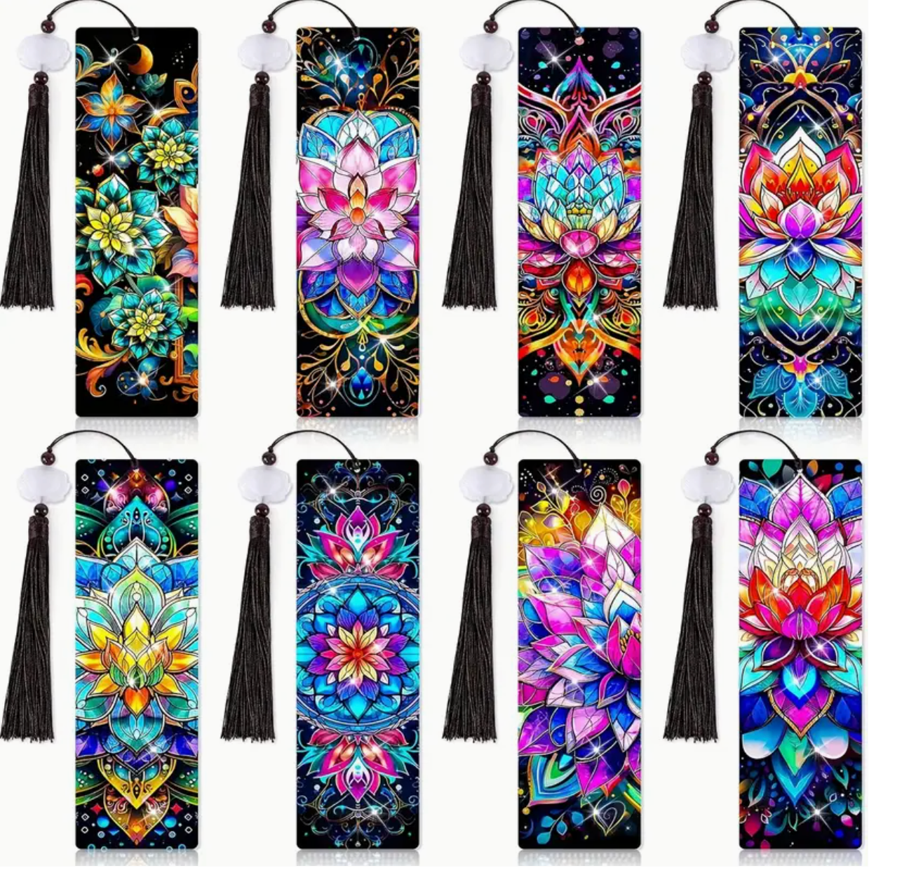 Diamond paint bgmærke med lotusblomster. 8 forskellige motiver.