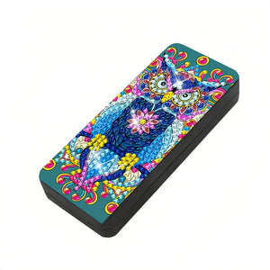 Brilleetui med diamond paint. Ugle i mange farver. Sort etui.