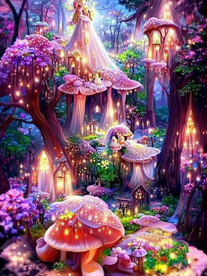 Diamond paint med svampe og små lys. Lyserøde nuancer.