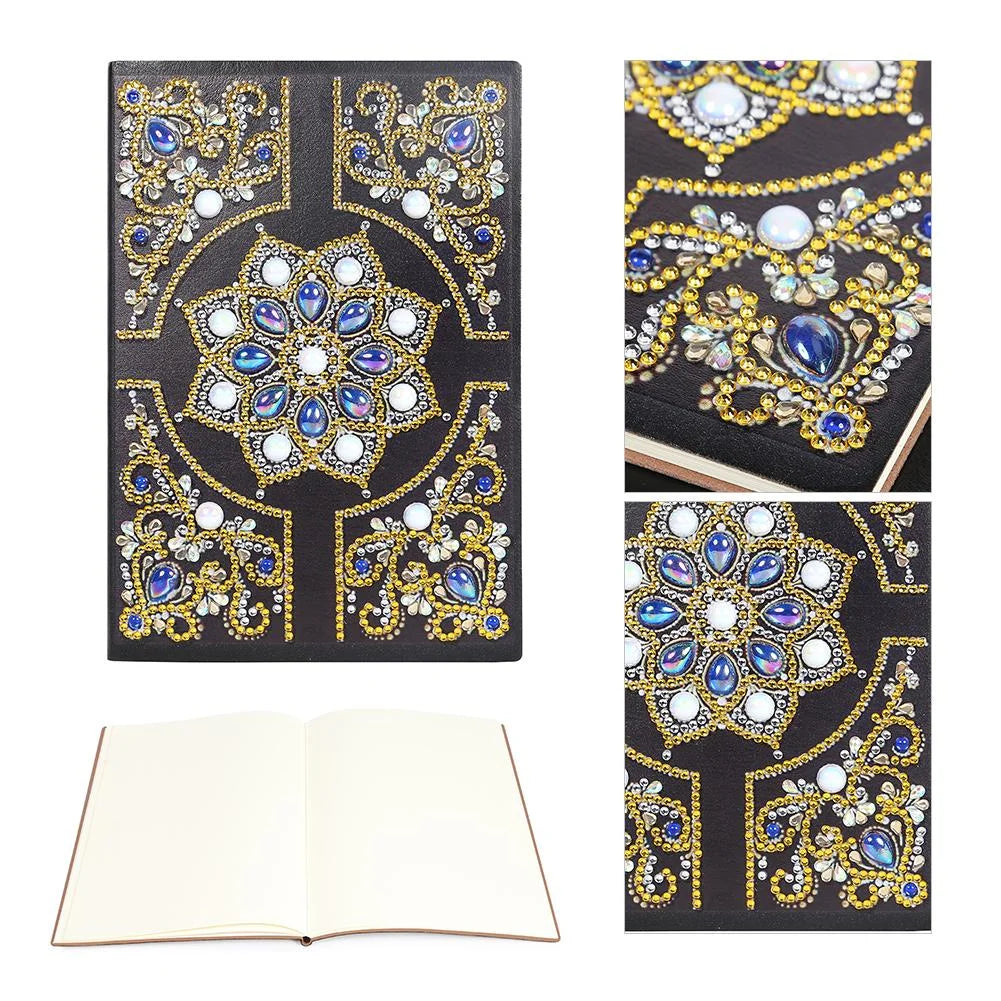 Diamond paint notesbog med blanke sider og mandalamønster på forsiden.