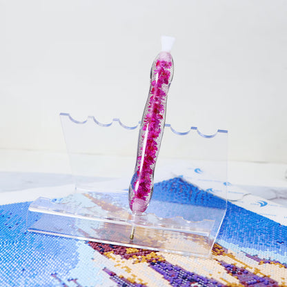 Diamond painting pen. Gennemsigtig med pink blomster i.