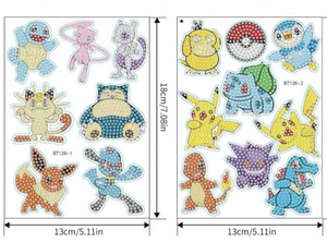 Diamond painting klistermærker med farverige figurer fra Pokémon-universet. Perfekt til børn.
