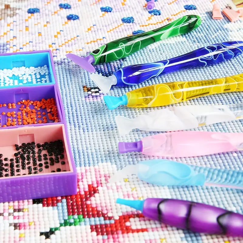 Marmorerede penne med udskiftelige tipper til diamond painting.