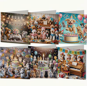 Diamond painting fødselsdagskort med hund og katte. 6 forskellige motiver. Foldbart.