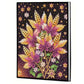 Notesbog med blomster i lilla og gyldne farver. Diamond painting.