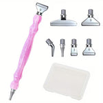 Lyserød Diamond painting pen med udskiftelige tipper i metal. Voks medfølger.