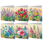 Diamond painting kort med forskellige blomsterbuketter. 6 stk foldbare kort.
