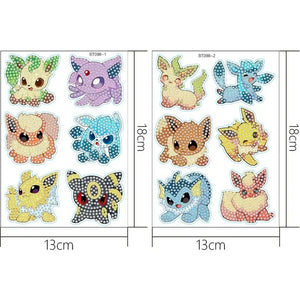 2 ark klistermærker med diamond painting. 12 forskellige Pokémonfigurer.