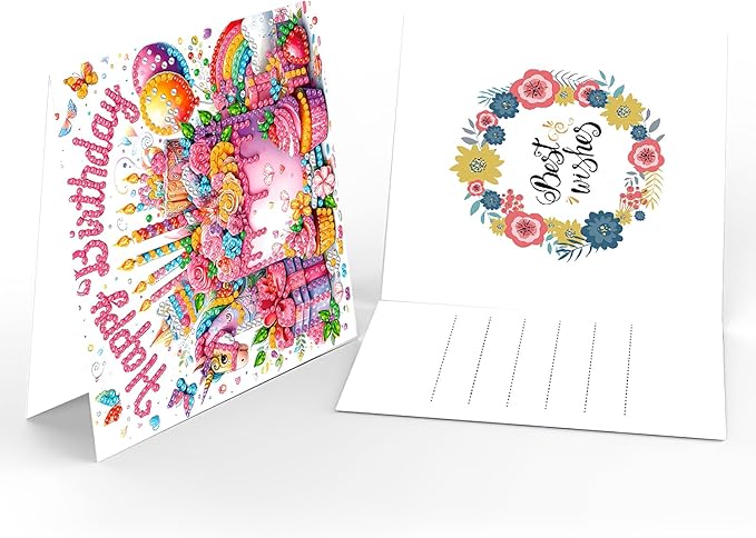 Fødselsdagskort med diamond paint. Måler 30x15 cm. Skal foldes på midten.