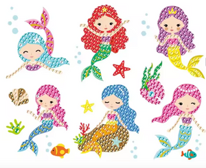 Diamond paint klistermærker - 6 stk. Forskellige farverige havfruer.