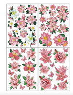 Diamond paint med lyserøde blomster og sommerfugle. 4 ark med forskellige blomster.