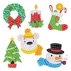 Juleklistermærker med piberygende snemand og andre julemotiver