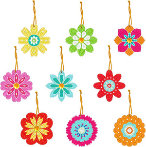 Diamond painting blomsterophæng med mange farver. 9 forskellige motiver.