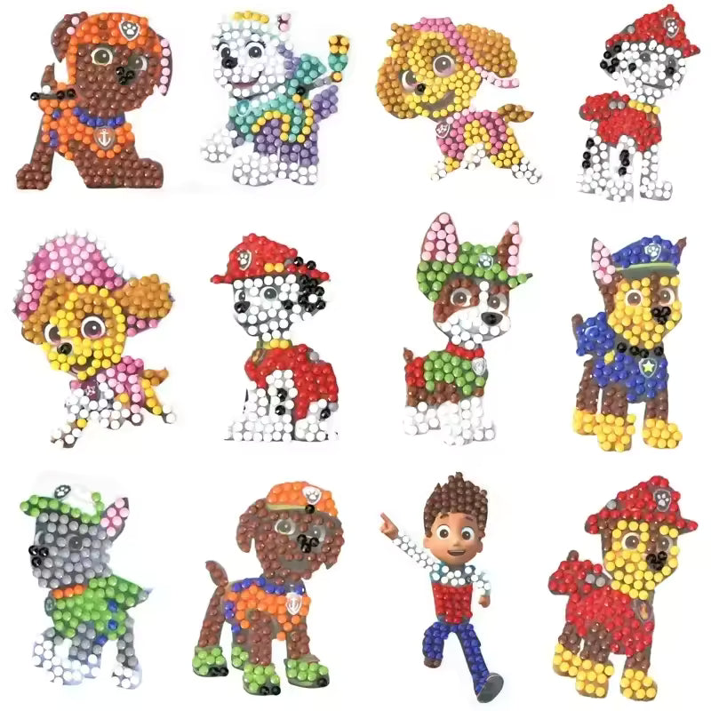 Diamond paint klistermærker - 12 stk. med Paw patrol.