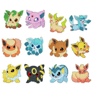 Diamond painting klistermærker med Pokémon. 12 forskellige figurer.