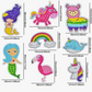 Diamond paint klistermærker. 8 forskellige motiver: En flamingo, to havfruer, en lama, en narrehval, en regnbue og to enhjørninge.