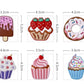 Magneter til pynt. 6 forskellige motiver: Doughnut, ispind og cupcakes.
Måler omkring 3,5x5 cm.