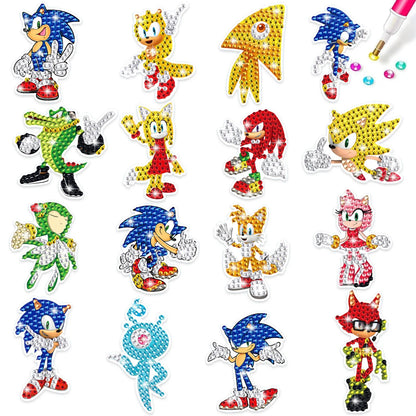 Diamond painting klistermærker med forskellige figurer fra Sonic.