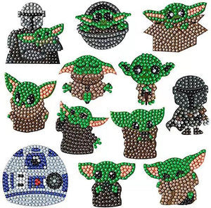 Diamond painting klistermærker med Star Wars tema. Yoda/Grogu og the Mandalorian.