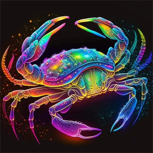 Diamond paint med stjernetegnet Krebsen. Farverig krebs på sort baggrund.
